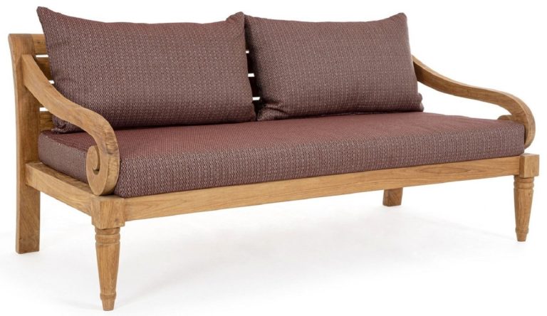 Luxus Gartensofa Weinrot / Naturfarben 165 x 80 x H. 75 cm