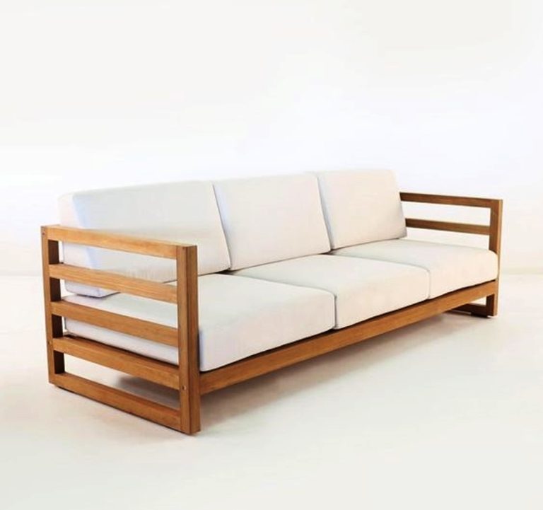Garten 3-er Sofa Rustikal Weiss-Creme/Braun 200 x 40 x H70 cm